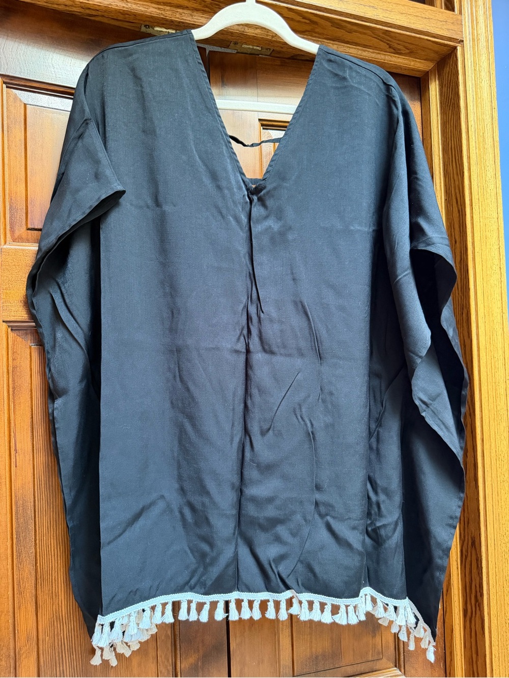 Uncommon Black Swim Coverup with White/Golf Tassel Trim, Size S/M